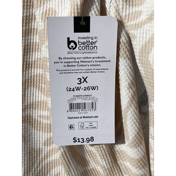Terra & Sky Womens Plus Size 3X Beige & White Zebra Print Waffle Knit Henley Top - Picture 4 of 5